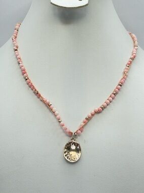 Chan Luu Pink Opal Beaded Necklace 925 Silver Dainty Boho Cord Minimalist